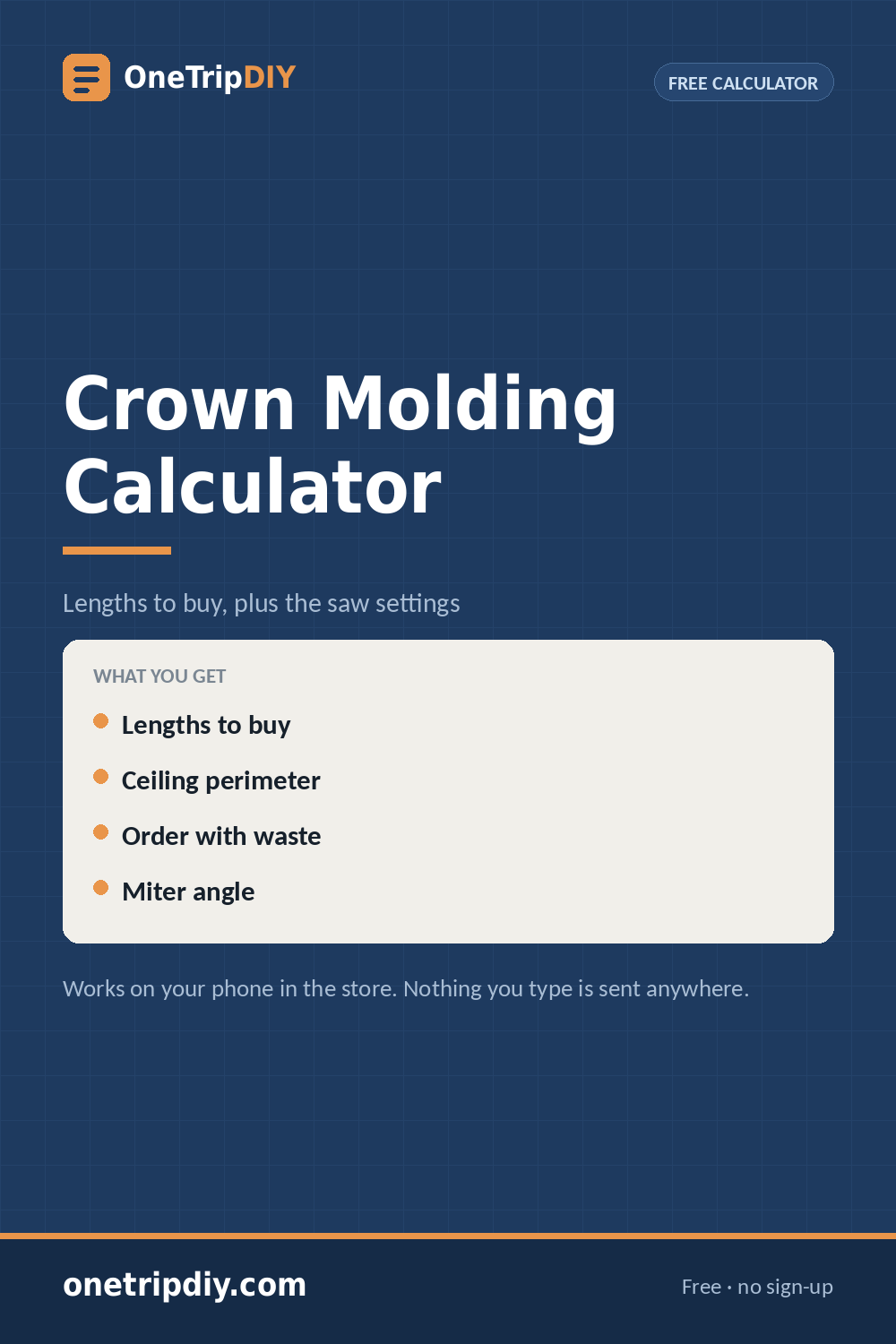 Crown Molding Calculator — Lengths, Miter Angle and Bevel