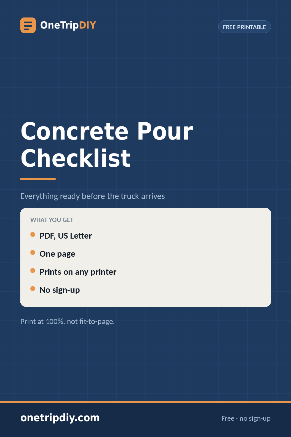 Concrete Pour Checklist — Printable and Spreadsheet
