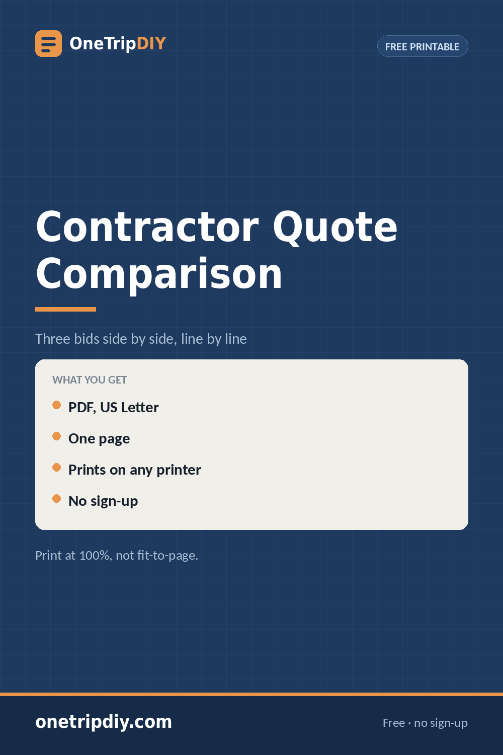 Contractor Quote Comparison Sheet — Printable and Spreadsheet