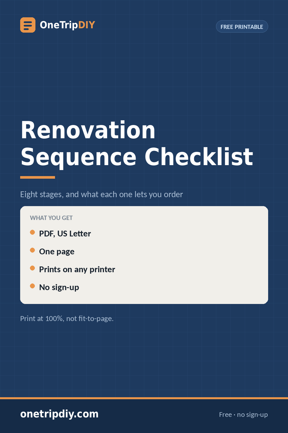 Renovation Sequence Checklist — Printable and Spreadsheet