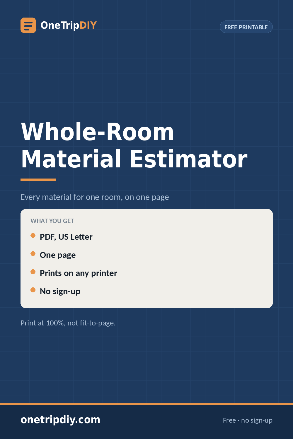 Whole-Room Material Estimator — Printable and Spreadsheet